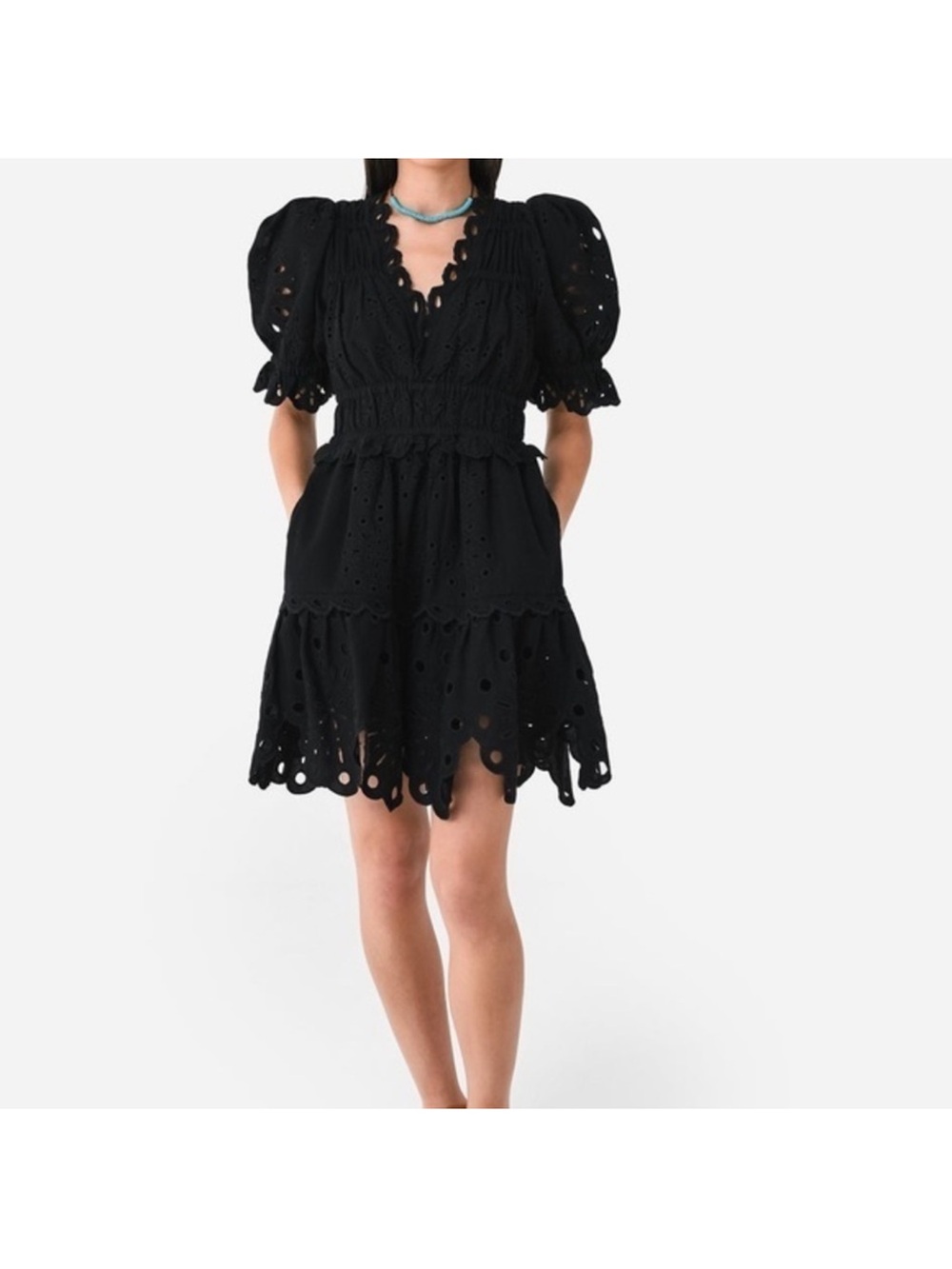 NWT Sea Black Eyelet V-Neck Mini Dress
